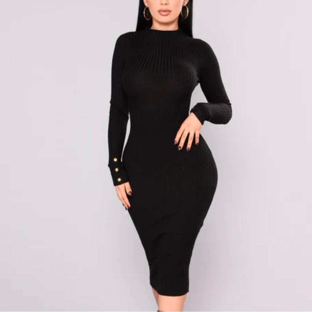 FASHION NOVA Canal St Ribbed Long Sleeve Back Out Dress Sz XL